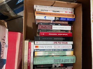 A selection of books in nine images. Each image has several books all lined up together in a row. One is a top-down look at four books that features their covers instead of their spines. Titles include:  W.E.B. Du Bois' "The Philadelphia Negro," "Between Past and Future" and "Human Condition" by Hannah Arendt, "Middle Passages: African American Journeys to Africa," 1787-2005," Michael Eric Dyson's "Holler If You Hear Me," and "City Schools and the American Dream: Reclaiming the Promise of Public Education" by Pedro A. Noguera and James A. Banks