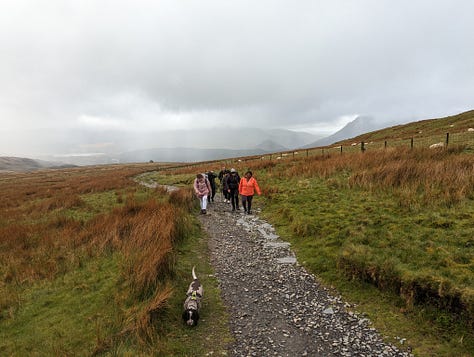 walking up Snowdon on a wet day