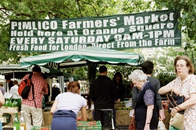 Opening day at Pimlico, Marylebone, Queens Park, Walthamstow, West Hampstead with Greg Wise and Phylida Law, and Parliament Hill farmers markets.