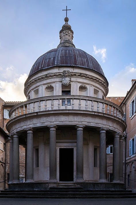 Tempietto of S. Pietro in Montorio by Bramante, Tempietto Barbaro by Andrea Palladio, St Paul’s Church Covent Garden by Inigo Jones