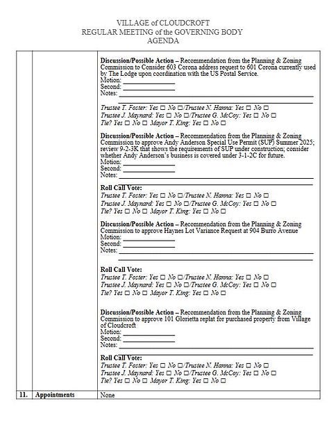 Cloudcroft Council Meeting Agenda