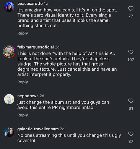 Screenshots of hate comments on Tears for fears album release announcement