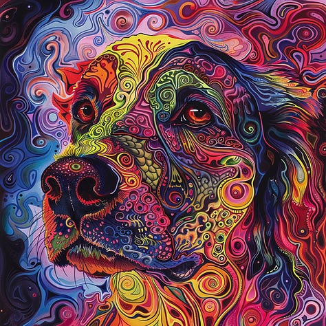 Dog, lamp, meadow - psychedelia