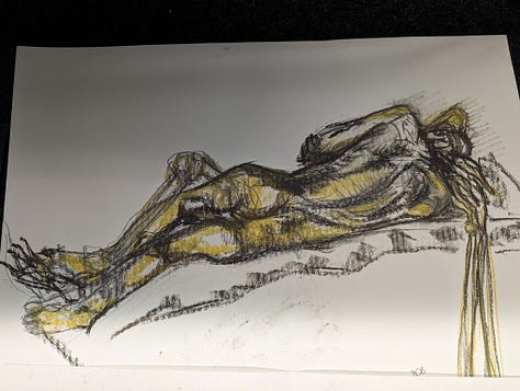 life drawing of nude model in cynon valley cardiff