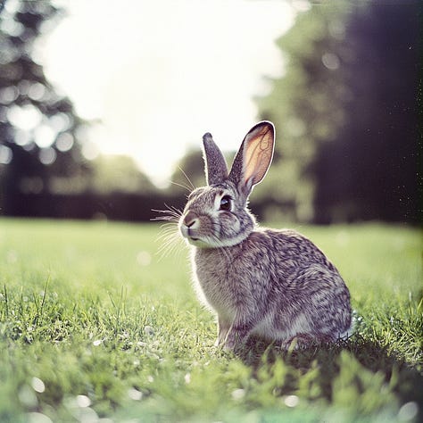 Rabbit, cyclist, and cactus + Lomography in Midjourney