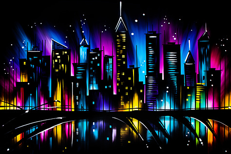 Blacklight cityscape style at different levels of stylize