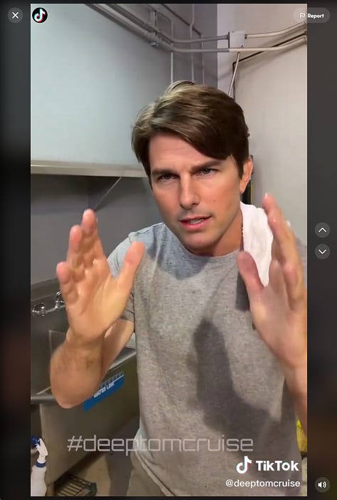 Ein Stunt mit dem Wischmopp: Dieses Deepfake von Tom Cruise hat auf TikTok in kürzester Zeit mehr Zuschauer verzeichnet als die Schweiz Einwohner hat. (Quelle: tiktok.com/@deeptomcruise/)