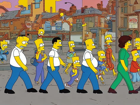 Images of Simpsons / Stormtroopers / Bipedal Animals generated by ControlNet based on the Abbey Road poses