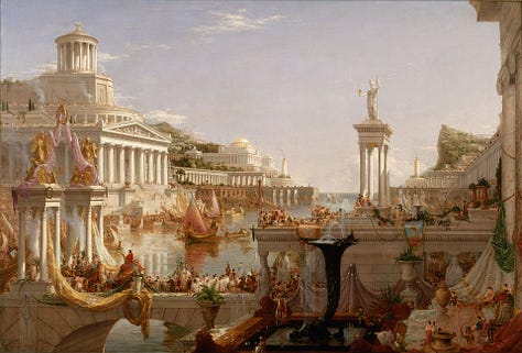 Thomas Cole's The Course of Nations. Learn more at https://artincontext.org/the-course-of-empire-by-thomas-cole/.