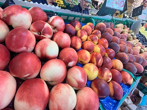 fruttivendolo in italy, all kinds of fresh fruits and vegetables of all colors of the rainbow