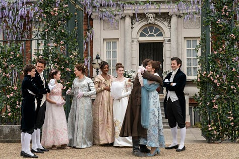 Actors from Bridgerton in front of Rangers House