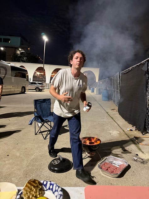 Liam grills for the gang in Dallas, Texas, last week.
