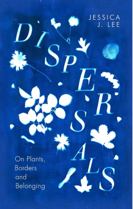 book covers for (from left to right) Dispersals by Jessica J. Lee, Strangers by Rebecca Tomas, Conjure by Rae Armantrout, Underland by Robert MacFarlane, The Language of Trees by Katie Holten, Afterfeast by Lisa Hiton