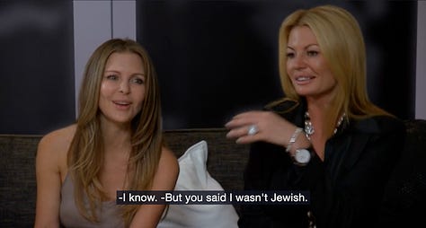 Real Housewives of Vancouver scene in which Jody, Mia, and Mary discuss whether or not the Clamans are Jewish