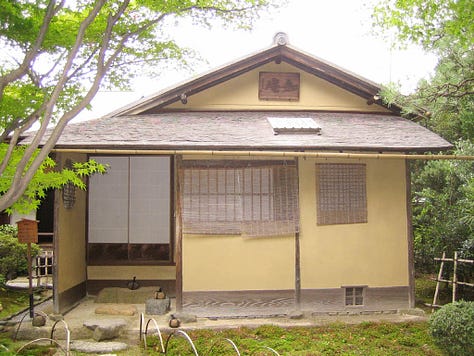 LEFT TO RIGHT: Jo-an tea house in Inuyama. Tea utensils from the 18th-19th century. Print by Yōshū Chikanobu.