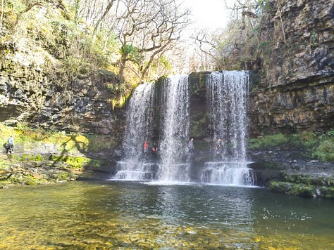 waterfalls of bannau brychieniog on a sunny day