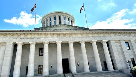 Exterior, rotunda and ceiling of the Ohio Statehouse in Columbus.