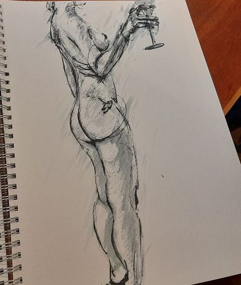 Female life model in poses with props