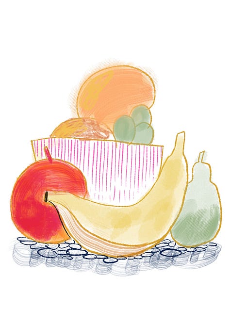 The textures Adam created and used for his illustration of a bowl of fruit during Art Gym.