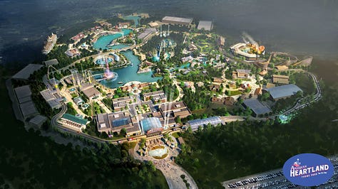 Renderings of proposed American Heartland Theme Park & Resort near Grand Lake, Oklahoma (from americanheartlandthemepark.com) 