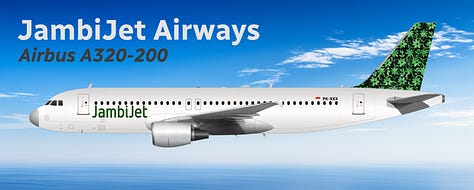 The current JambiJet fleet: 1) Airbus A320neo, 2) Airbus A320-200, 3) Aria T102 Transonic.