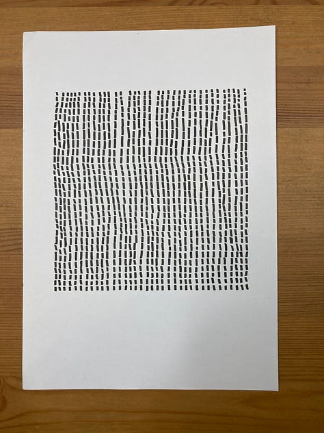 A series of nine drawings in black. Various patterns and marks. 