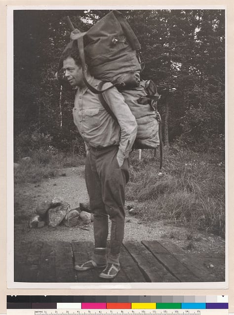 Black and white photos of Bob Marshall working in the wilderness during the 1930s