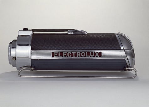 an Electrolux vacuum cleaner, the Club moderne restaurant in Montana, and the Union Pacific Train Station in Las Vegas, Nevada