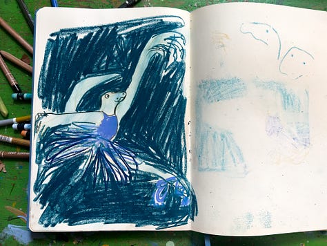 dragons dancing illlustrated in a sketchbook by beth spencer