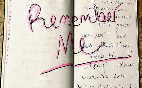Journal entries in handwritten ink on twenty year old pages