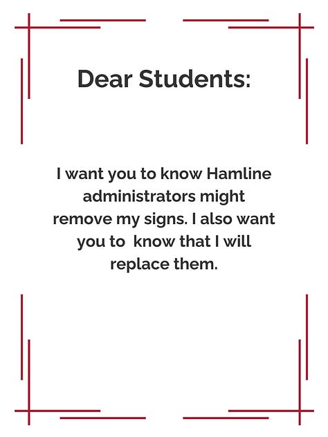 Poster entitled "Dear Students," with information I want them to know.