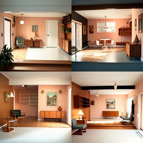 Mid century modern AI generated images of a living room