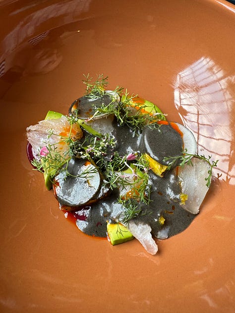 Six photos showing the courses served during Xaok's recent collaborative menu.