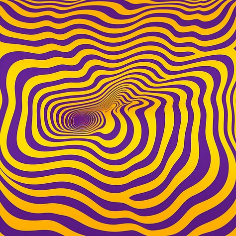 Red and brown dots / white and grey checkered / yellow and purple op art