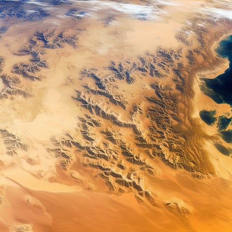 Midjourney satellite photos of Sahara | Post-apocalyptic city | Outdoor music festival