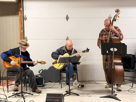 Photos of people socializing at a museum event filled with antique cars