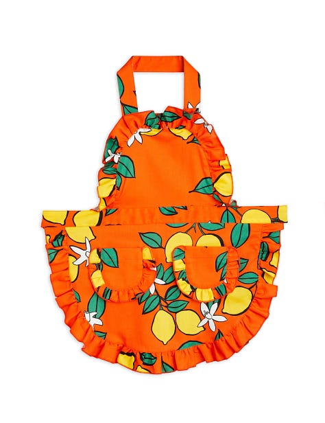 Big & Belg’s lemon print dress, apron, and backpack 