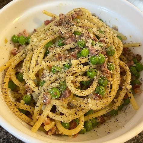 three bowls of carbonara.