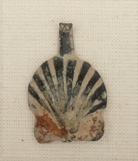Roman fresco of Aphrodite on a scallop shell; medieval shell pilgrim badge; imagae of St. James with scallop shells on hat and cloak