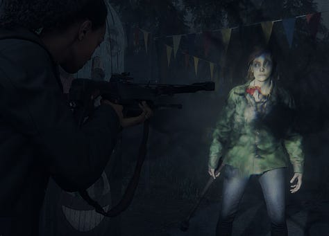 A collection of screen captures showcasing Saga Anderson and Alan Wake from 'Alan Wake 2'