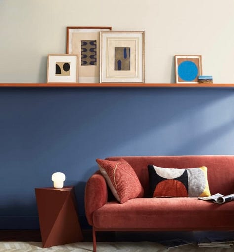 Selection of images from Benjamin Moore showcasing Blue Nova, Colour of the Year 2024