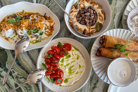 Sufret Maryam’s hummus, musakhan rolls and a selection of mezze