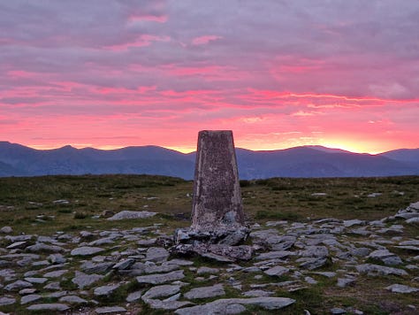 A selection of camping images on the summit of High Street including tent and sunset