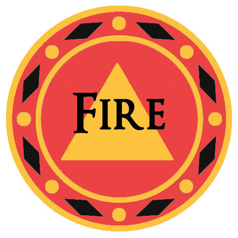 The symbols of each magical element in the Witchlands: an empty circle for Aether, a diamond for Air, a square for Earth, a triangle for Fire, a filled-in circle for void, and an upside-down triangle for Water