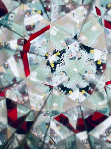 Photos of toys and instruments through a kaleidoscope