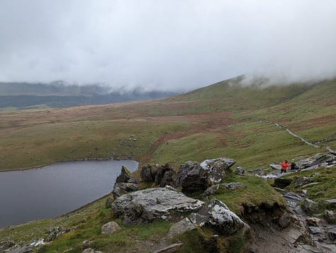 walking up Snowdon on a wet day