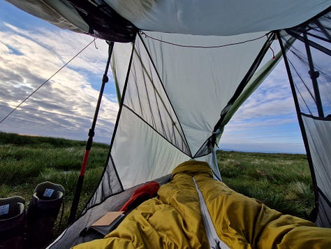 A selection of camping images on the summit of High Street including tent and sunset