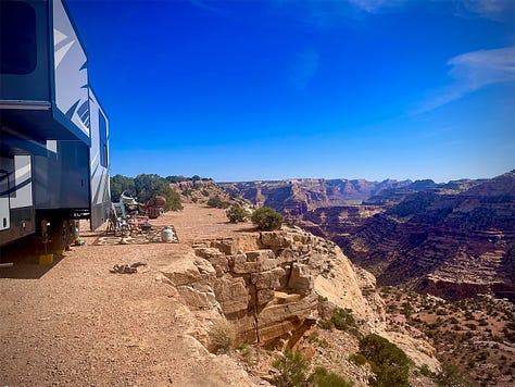 Our 5th wheel RV in several of our favorite campgrounds.