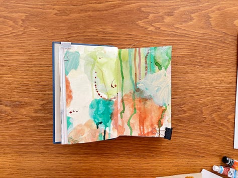 Mixed media sketchbook pages with abstract paintings