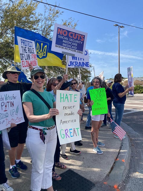 Several photos of protesters around the country with signs opposing the Trump administration and Elon Musk